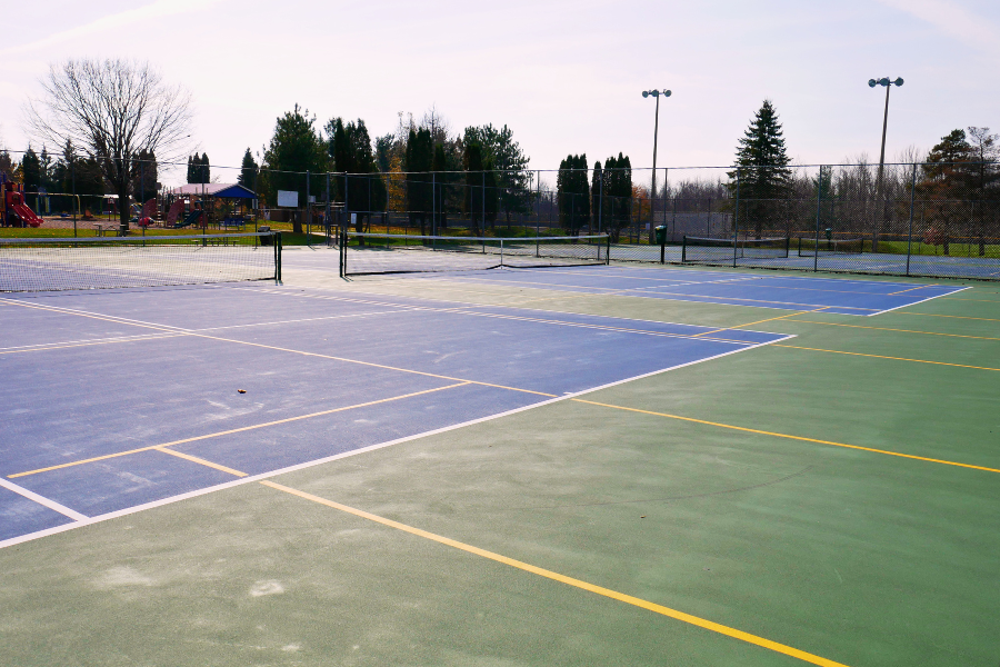 View of tennis courts from far corner