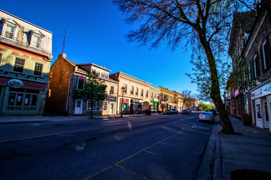 Street view of downtown Perth with several heritage buildings