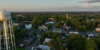 Aerial view of Perth from behind the water tower in early evening