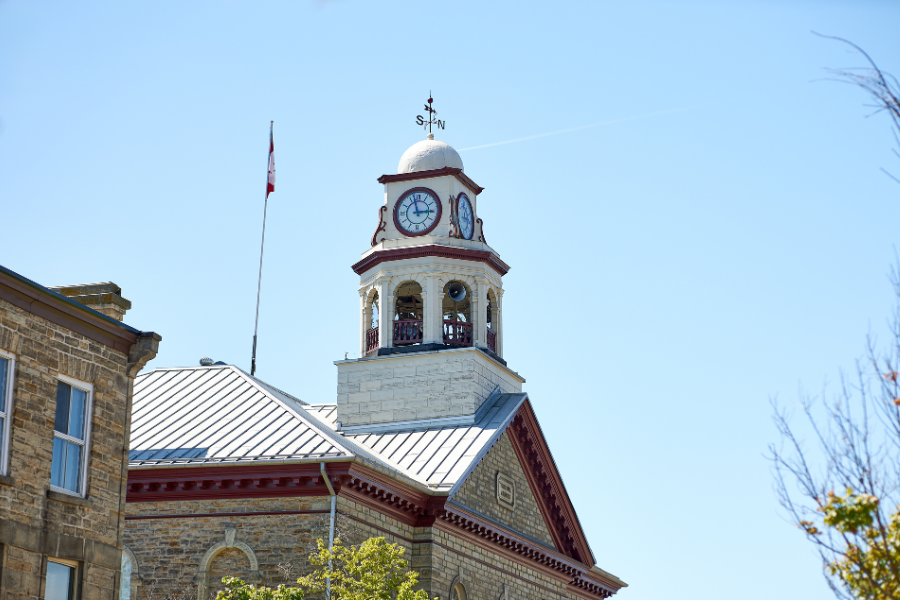 Side view of the clocktower on Perth Town Hall