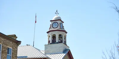 Side view of the clocktower on Perth Town Hall