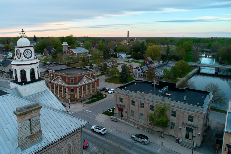 Aerial view of downtown Perth from behind Town Hall