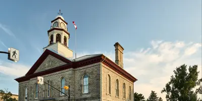 Front of Town Hall building in early evening